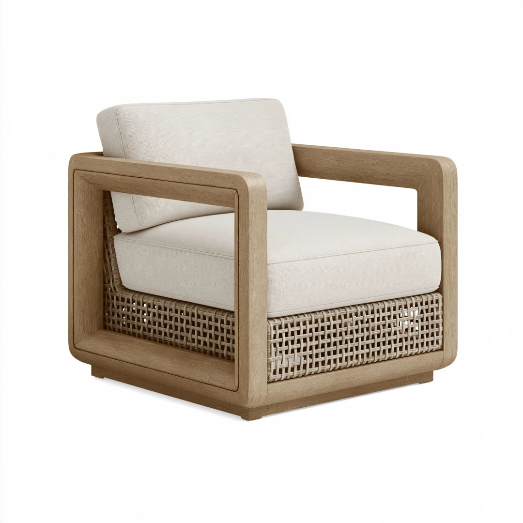 Fauteuil 85 x 82 x 76 cm en bois beige avec tressage pour salon style contemporain