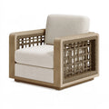 Fauteuil 85 cm 85 cm 78 cm en bois naturel et corde tressée beige avec assise rembourrée