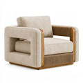 Fauteuil 95 x 90 x 78 cm en tissu beige et bois - Design contemporain avec cordage