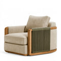 Fauteuil 95 x 90 x 82 cm en tissu beige avec bois et corde tressée style contemporain