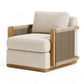 Fauteuil 90 x 95 x 85 cm en tissu écru et bois avec accoudoirs tressés contemporain