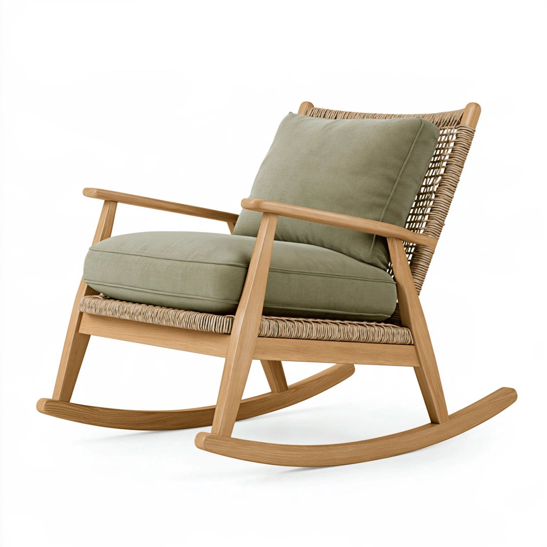 Fauteuil à bascule 78 x 95 x 98 cm bois naturel vert style bohème