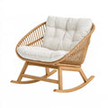 Fauteuil à bascule 78 x 92 x 96 cm en rotin beige avec coussins style naturel