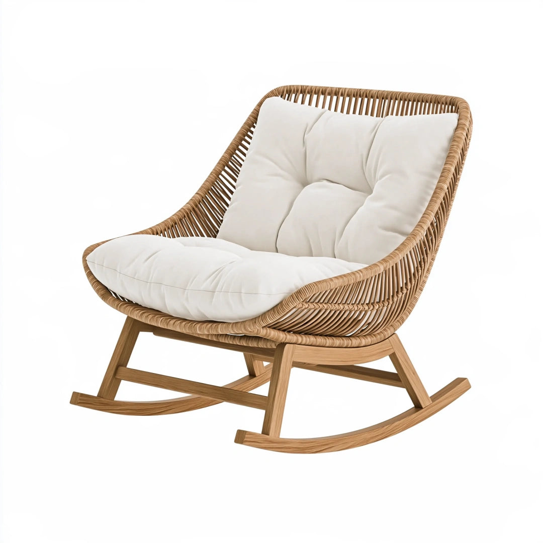 Fauteuil à bascule 95 x 75 x 100 cm en rotin beige pour détente style bohème