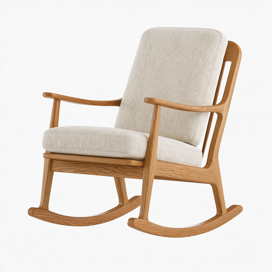 Fauteuil à bascule 68 x 95 x 100 cm en bois et tissu beige style scandinave