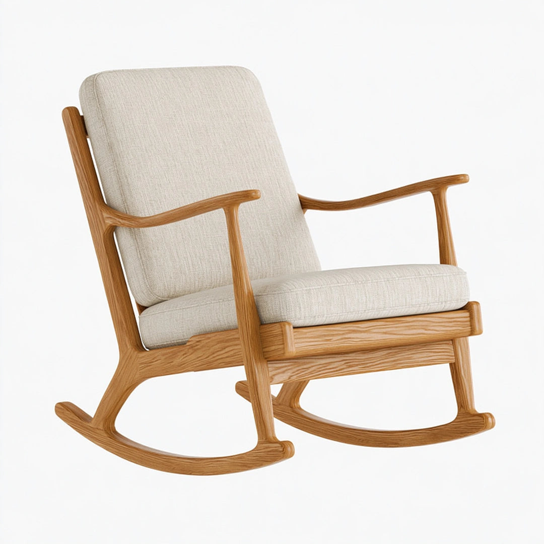 Fauteuil à bascule 68 x 92 x 100 cm en bois et tissu beige style scandinave