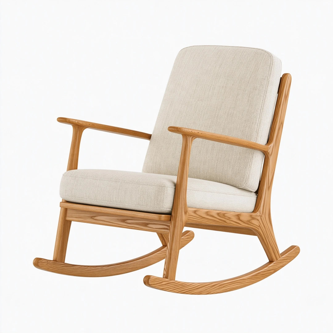 Fauteuil à bascule 65 x 90 x 100 cm en bois et tissu beige contemporain