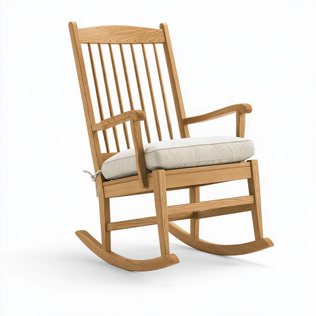 Fauteuil à bascule 68 x 92 x 110 cm en bois naturel avec coussin écru style traditionnel