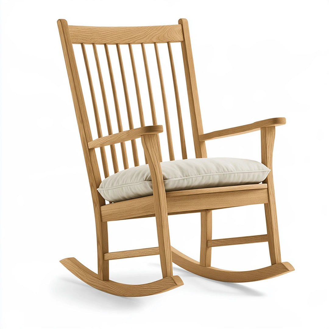 Fauteuil à bascule 70 x 92 x 110 cm en bois naturel avec assise rembourrée style classique
