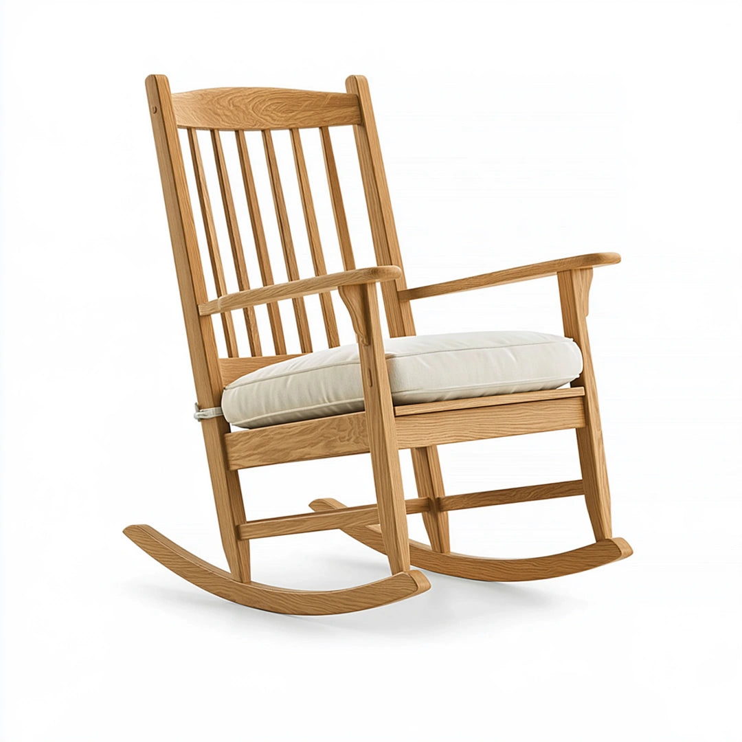Fauteuil à bascule 70 x 90 x 110 cm en bois naturel avec assise blanche style classique