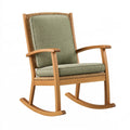 Fauteuil à bascule 67 x 92 x 102 cm en bois naturel et fibres tressées vert olive avec accoudoirs