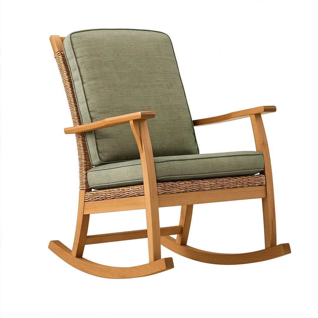 Fauteuil à bascule 70 x 95 x 100 cm en bois et fibres tressées vert style naturel