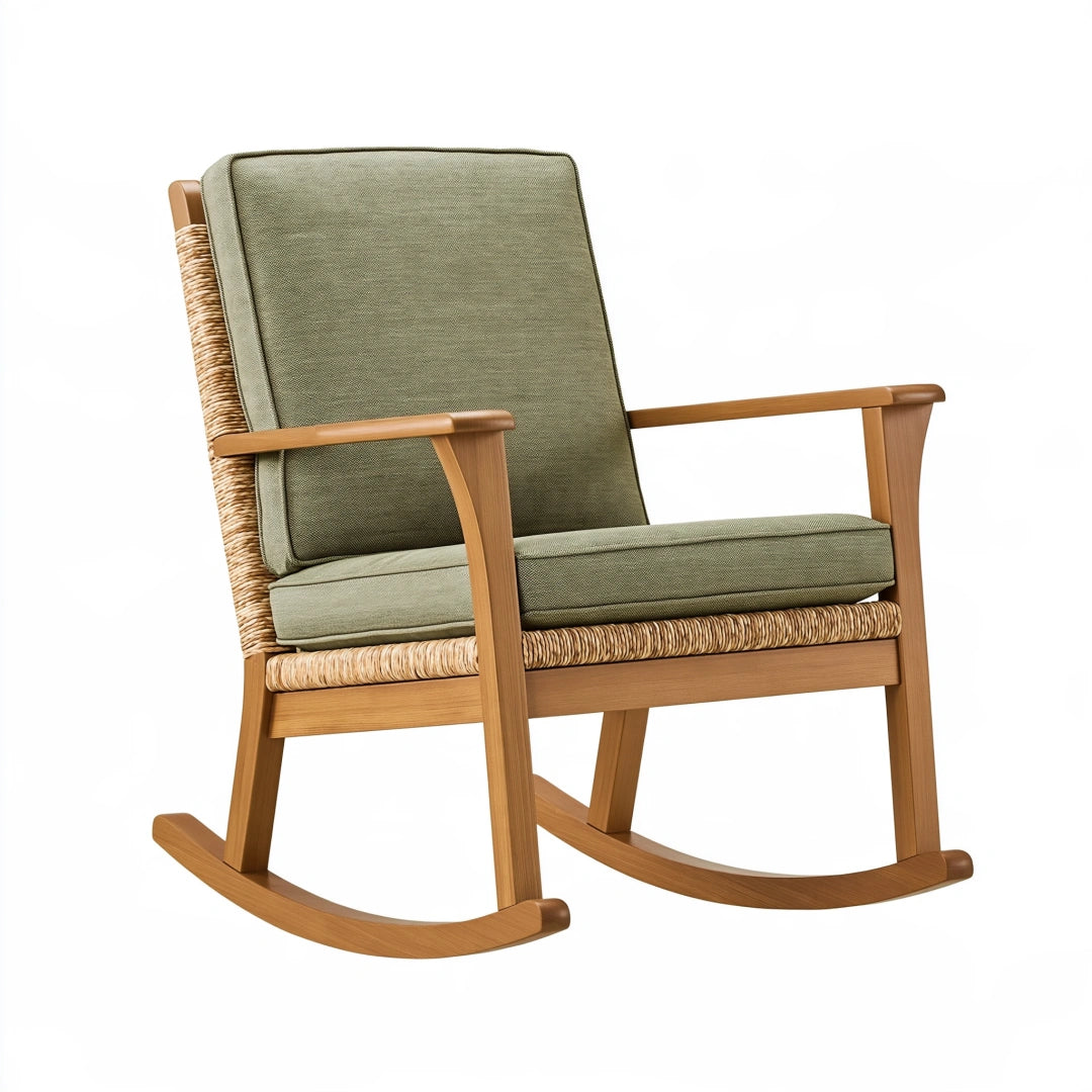Fauteuil à bascule 68 x 92 x 98 cm bois et fibres tressées vert style naturel