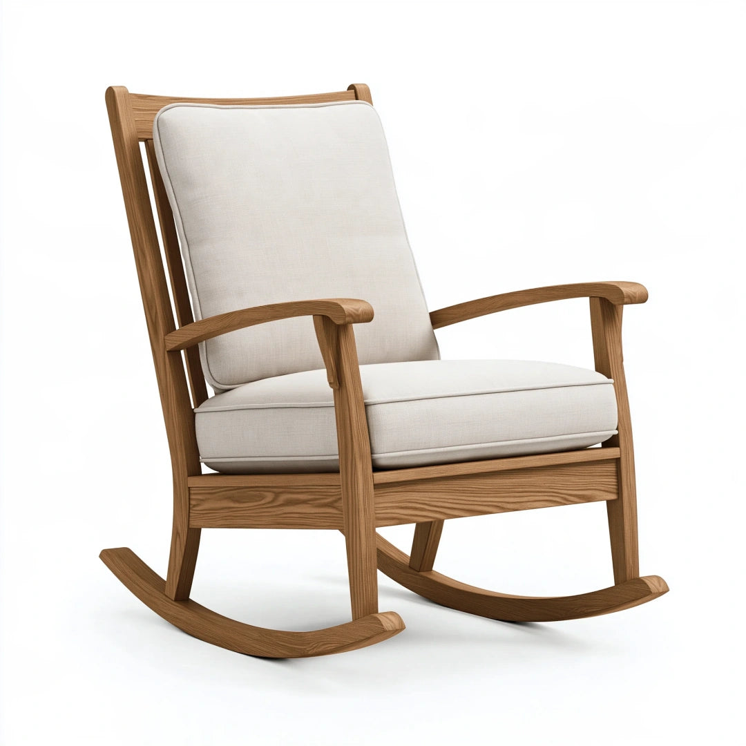 Fauteuil à bascule 100 x 68 x 98 cm en bois et tissu écru style scandinave