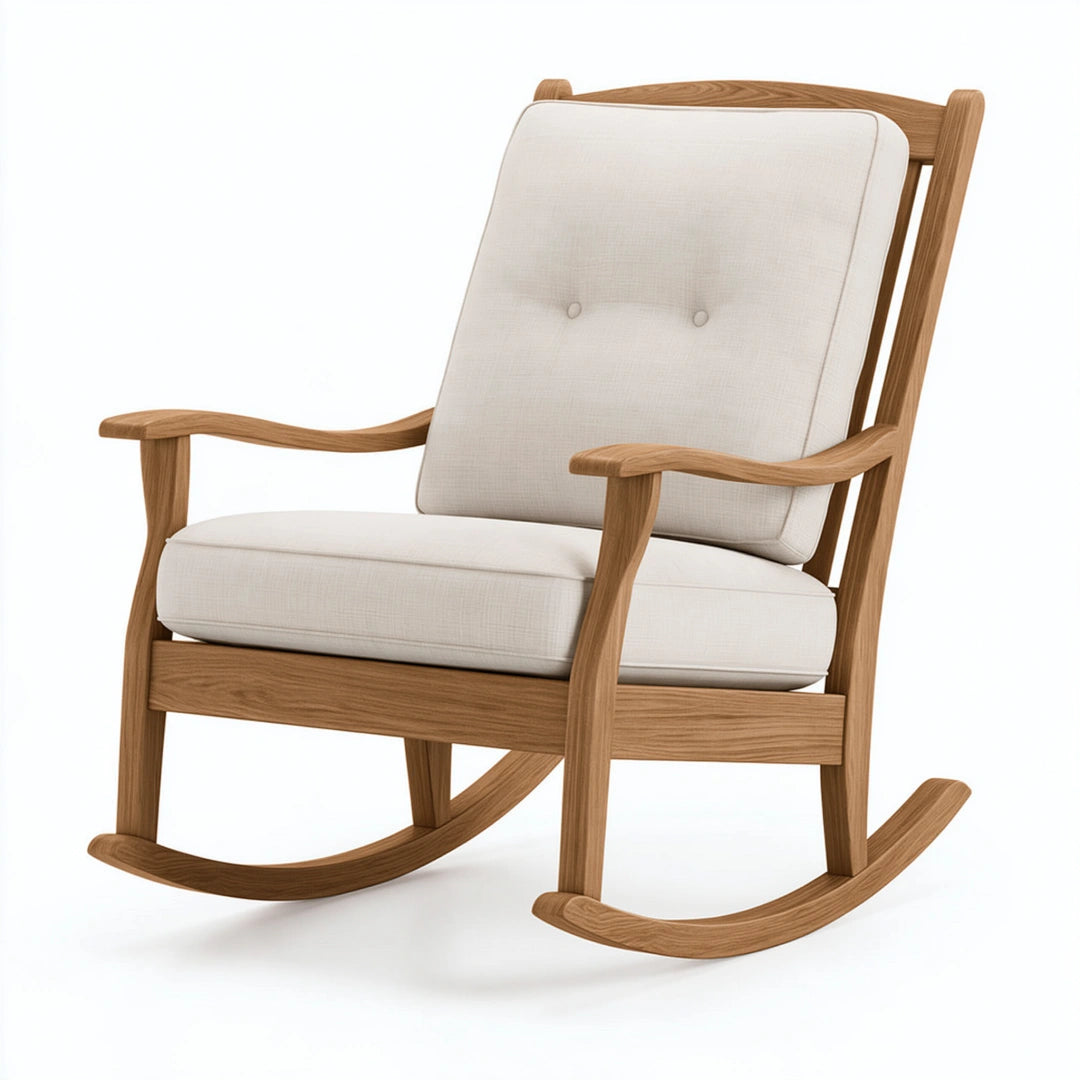 Fauteuil à bascule 70 x 92 x 102 cm bois naturel et tissu écru style scandinave