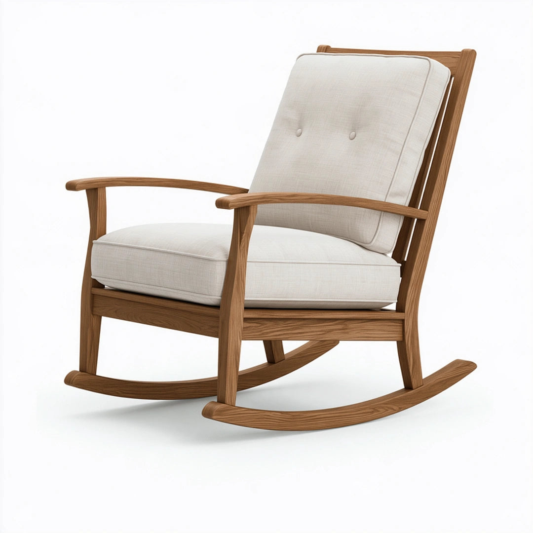 Fauteuil à bascule 70 x 95 x 100 cm en bois brun avec assise textile écrue