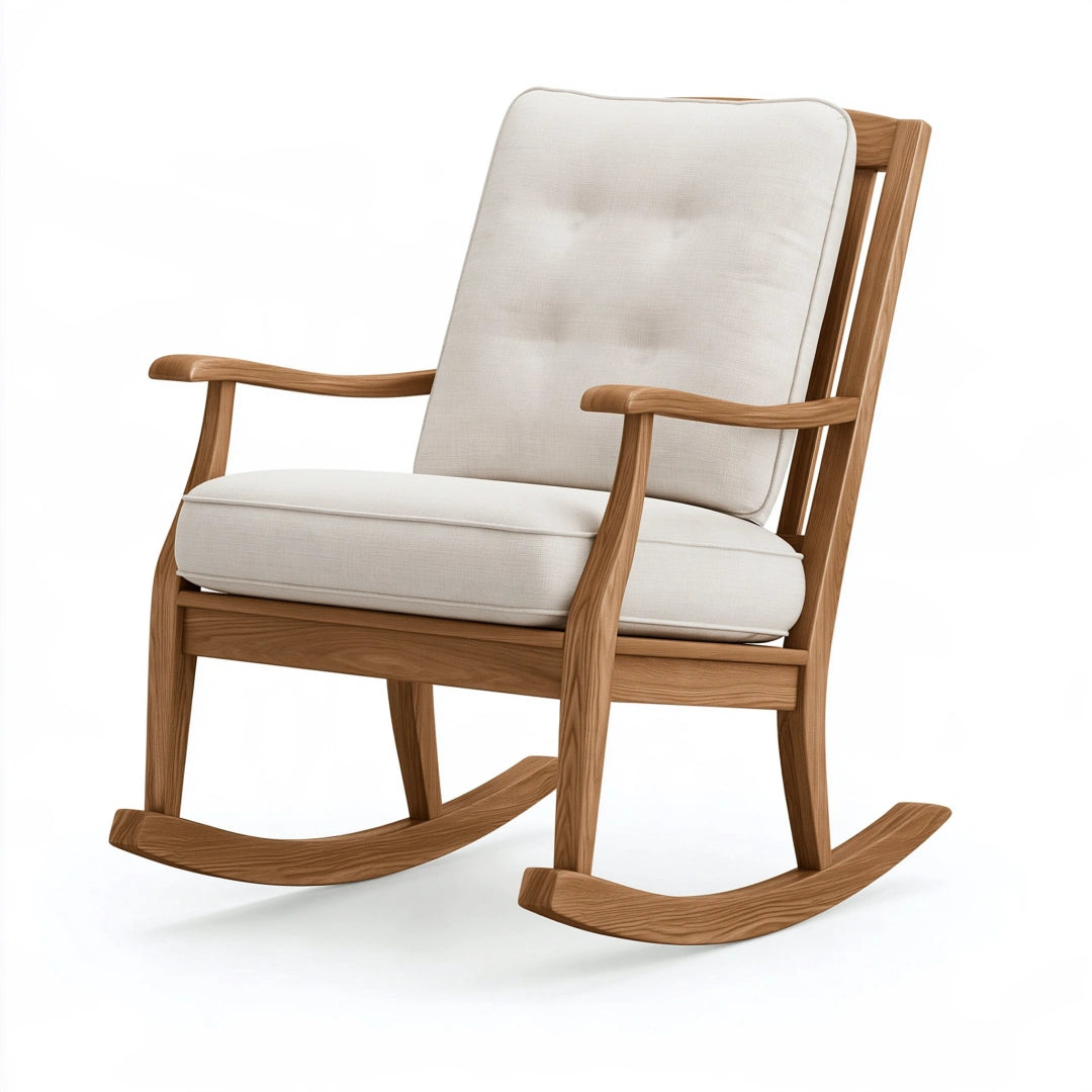 Fauteuil à bascule 70 x 95 x 105 cm en bois marron et tissu beige style scandinave