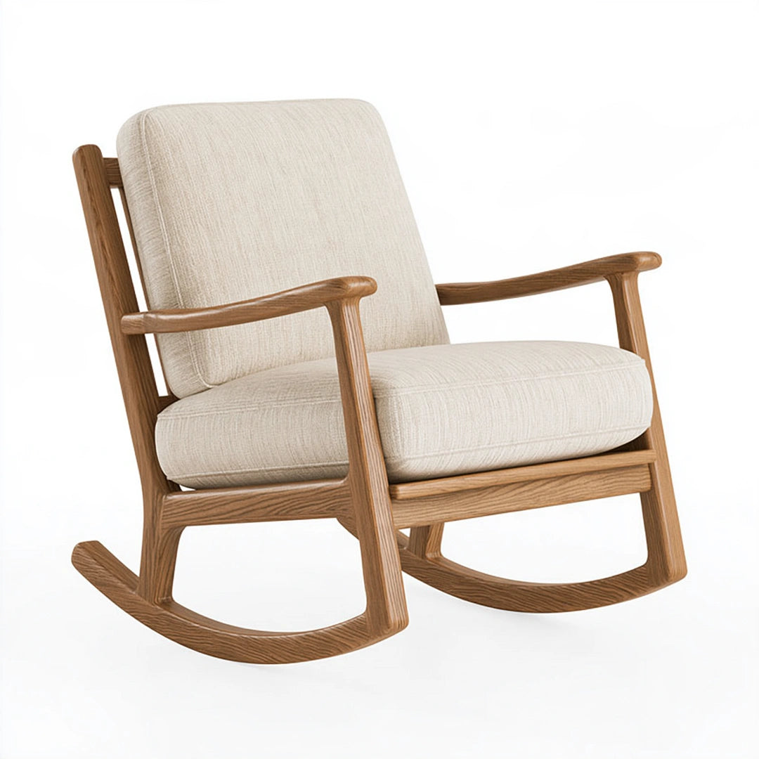 Fauteuil à bascule 68 x 90 x 98 cm bois brun tissu beige style scandinave