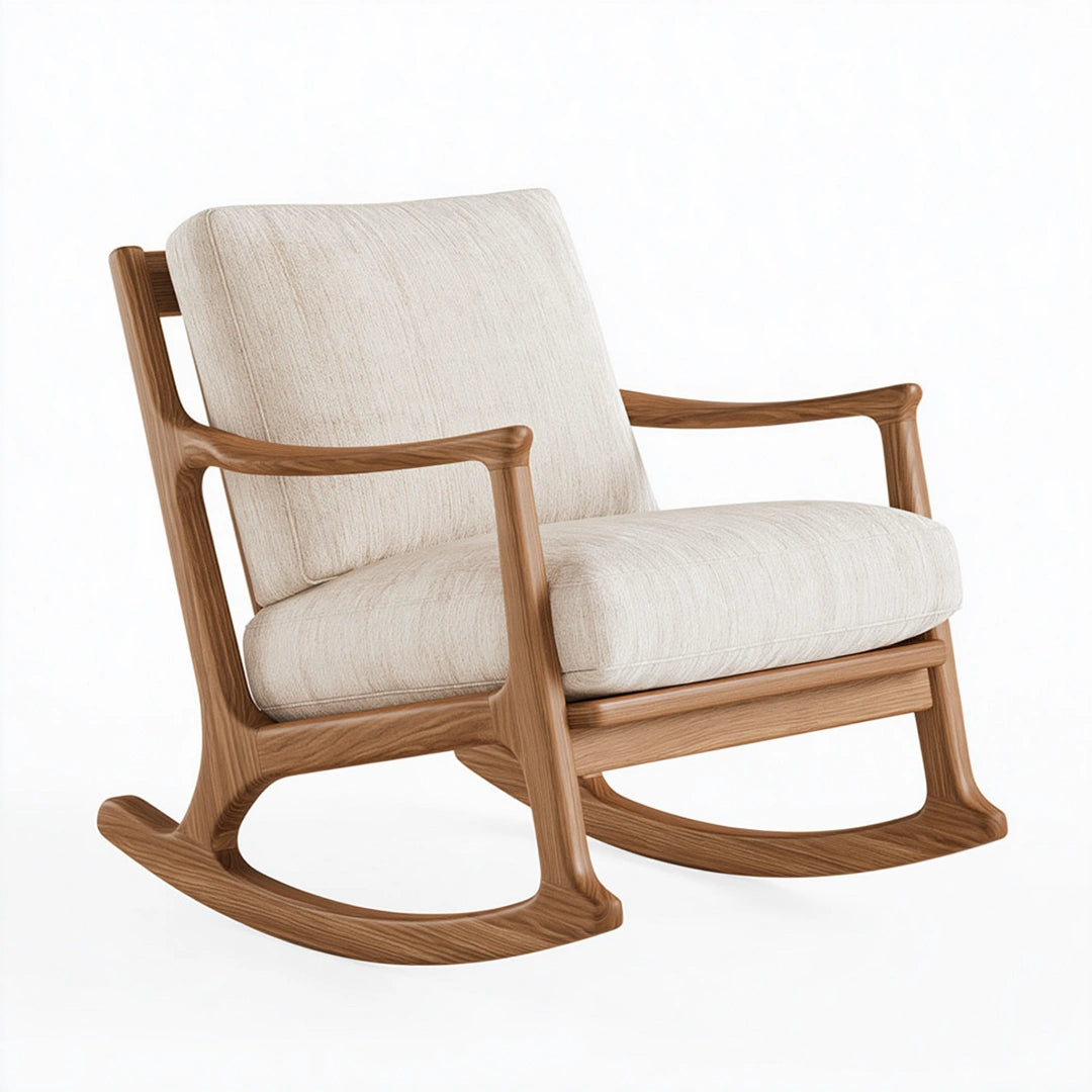 Fauteuil à bascule 75 x 85 x 95 cm en bois et tissu beige style scandinave