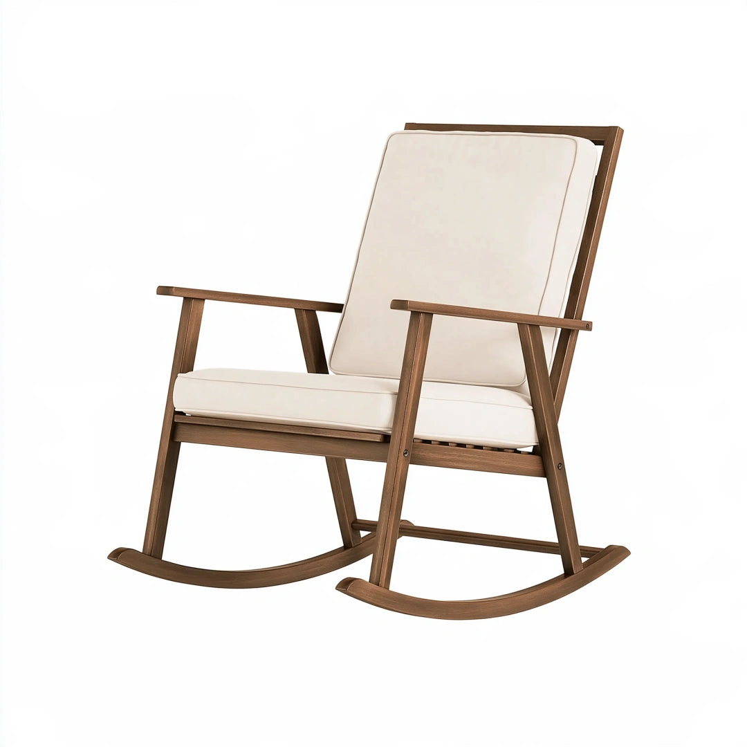 Fauteuil à bascule 68 x 90 x 98 cm en bois brun et tissu crème style scandinave
