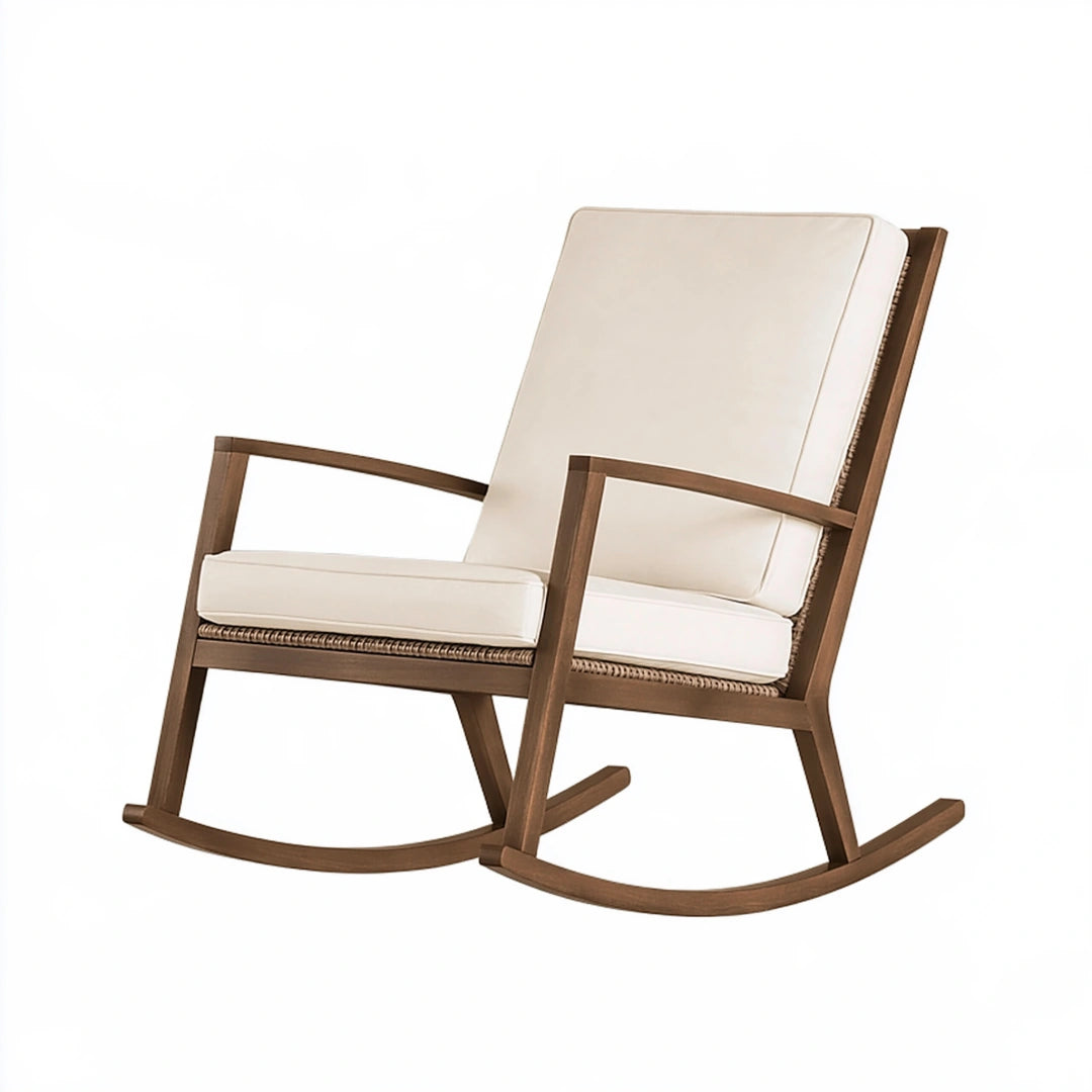 Fauteuil à bascule 70 x 95 x 98 cm en bois marron et tissu crème style contemporain