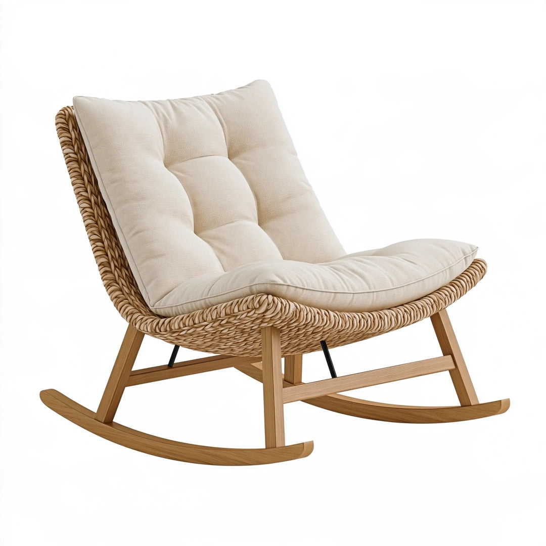 Fauteuil à bascule 95 x 75 x 95 cm en bois et fibres tressées beige style naturel pour intérieur
