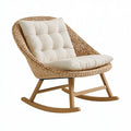 Fauteuil à bascule 95 x 70 x 95 cm en fibres tressées beige et bois naturel avec assise rembourrée style bohème