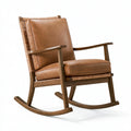 Fauteuil à bascule 70 x 95 x 100 cm en bois brun et rotin avec assise aspect cuir